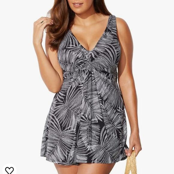 Swimsuits For All Women Twist Front V-Neck Swimdress One Piece Swimsuit size 26 - Picture 2 of 10